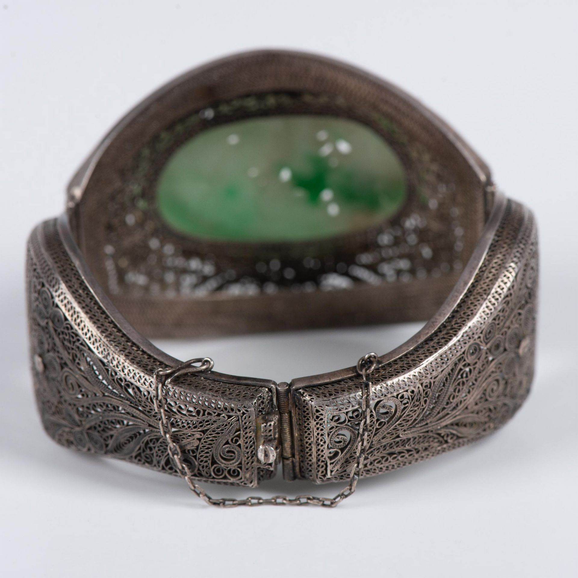 Vintage Chinese Silver Jadeite Bracelet - Image 3 of 6