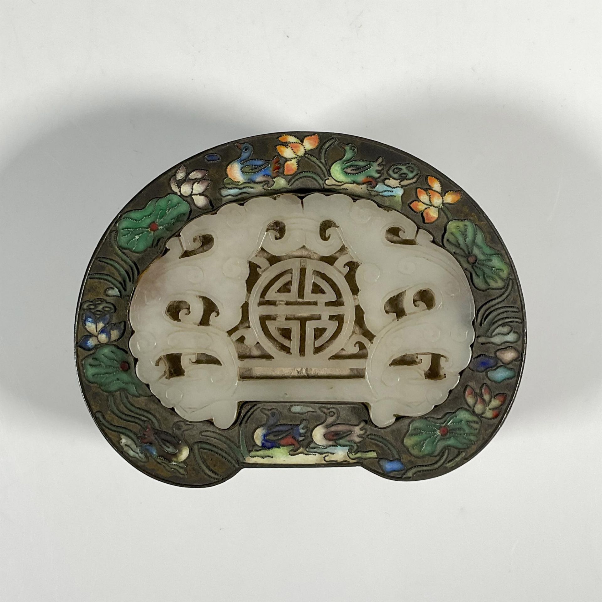 Antique Chinese Cloisonne Jade Box - Image 2 of 4