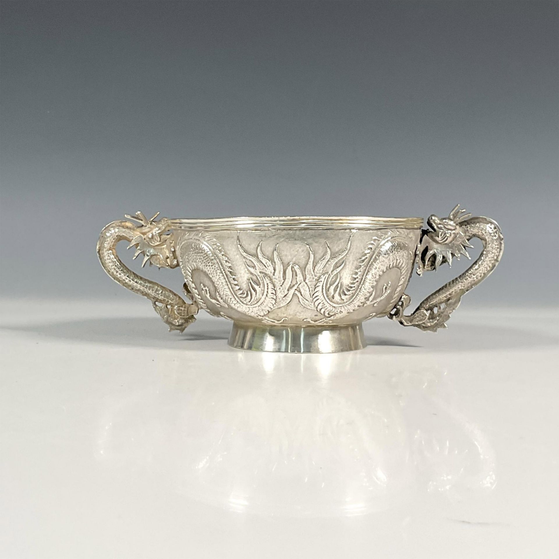 Chinese Export Silver Dragon Bowl - Image 2 of 3