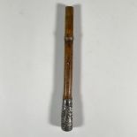 Asian Carved Bamboo and Silver Umbrella Stick