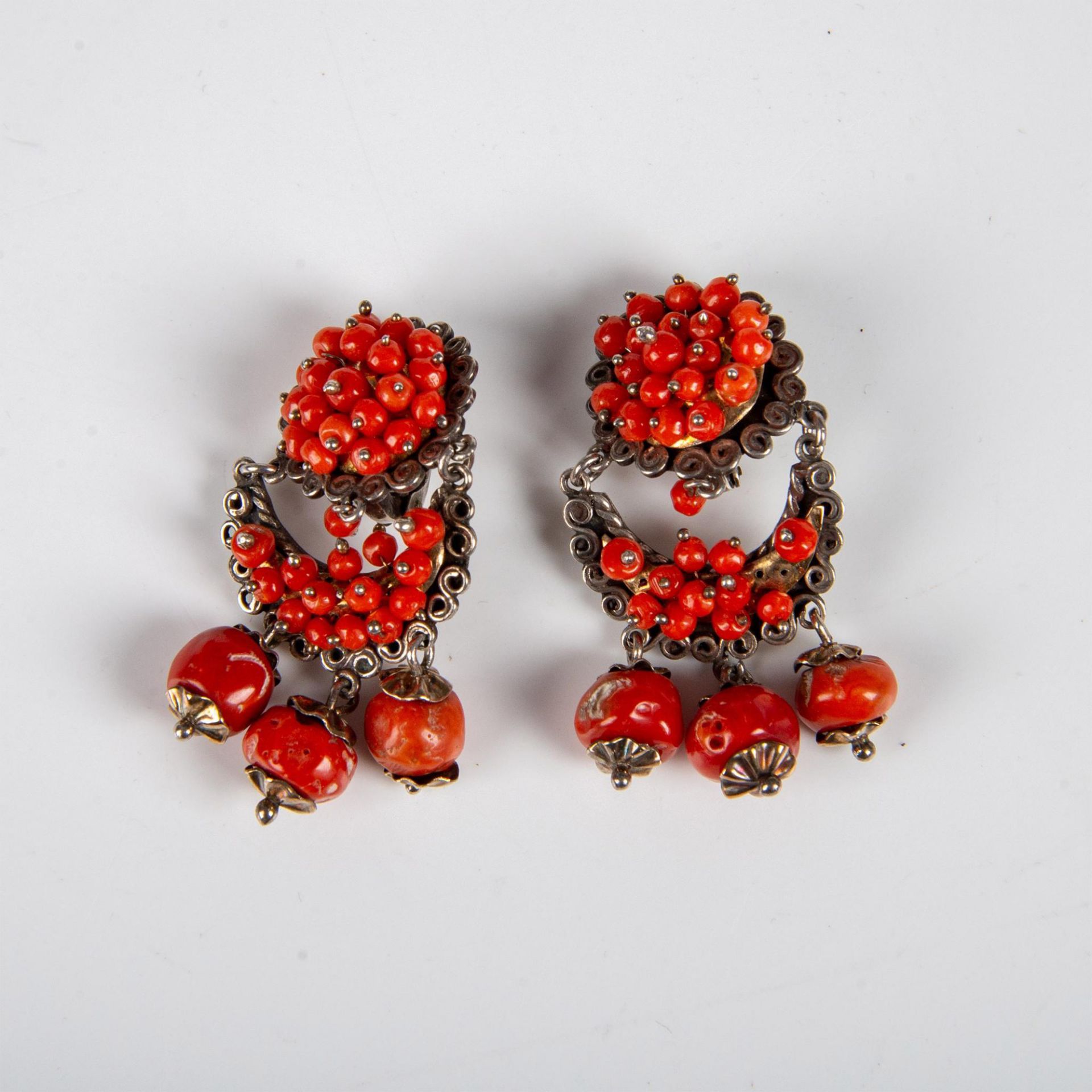 Pair of Silver and Chinese Coral Earrings - Image 3 of 6