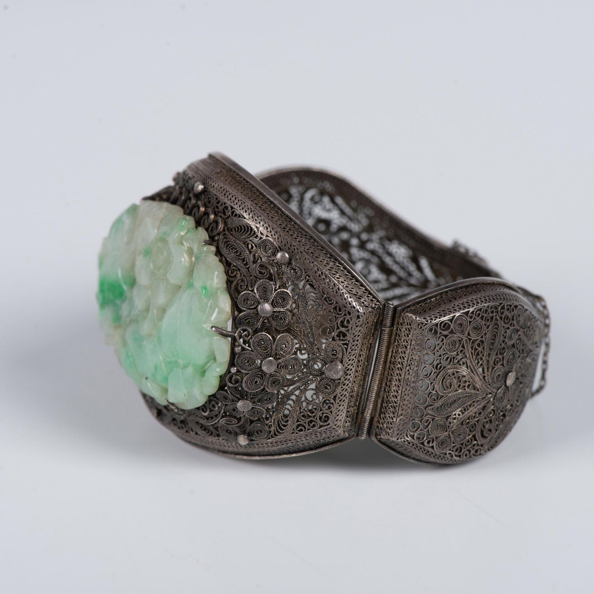 Vintage Chinese Silver Jadeite Bracelet - Image 2 of 6