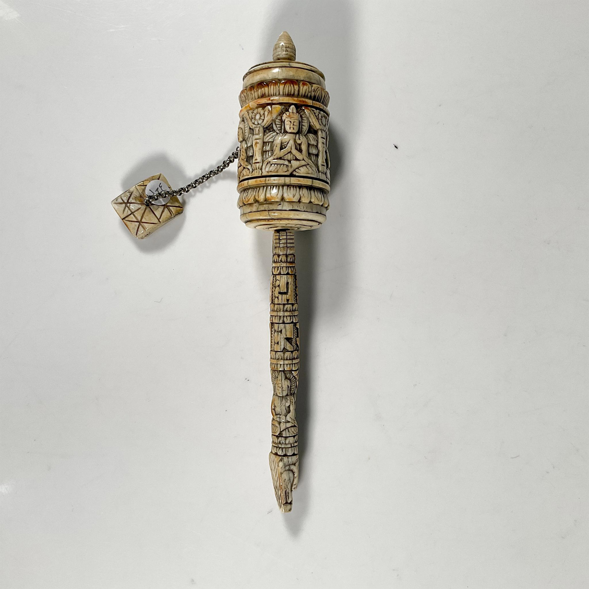 Tibetan Carved Bone Rotating Prayer Wheel - Image 2 of 2