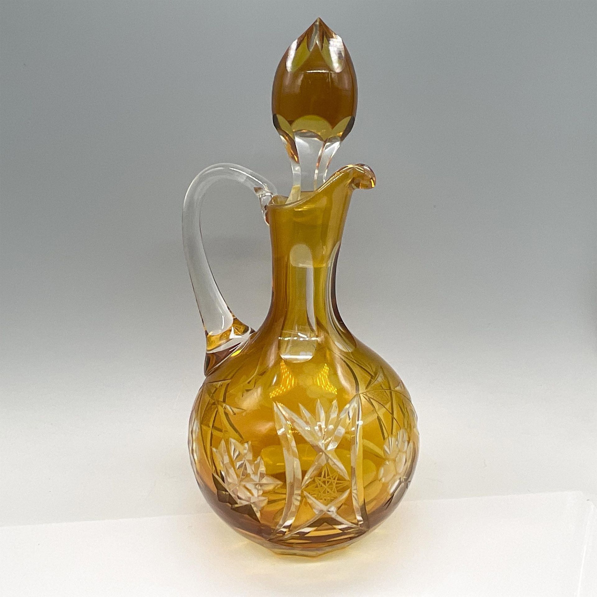 Bohemian Amber Cut to Clear Glass Decanter with Stopper - Image 2 of 3