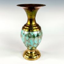 Mid-Century Modern Delft Brass Base Marbled Glaze Vase