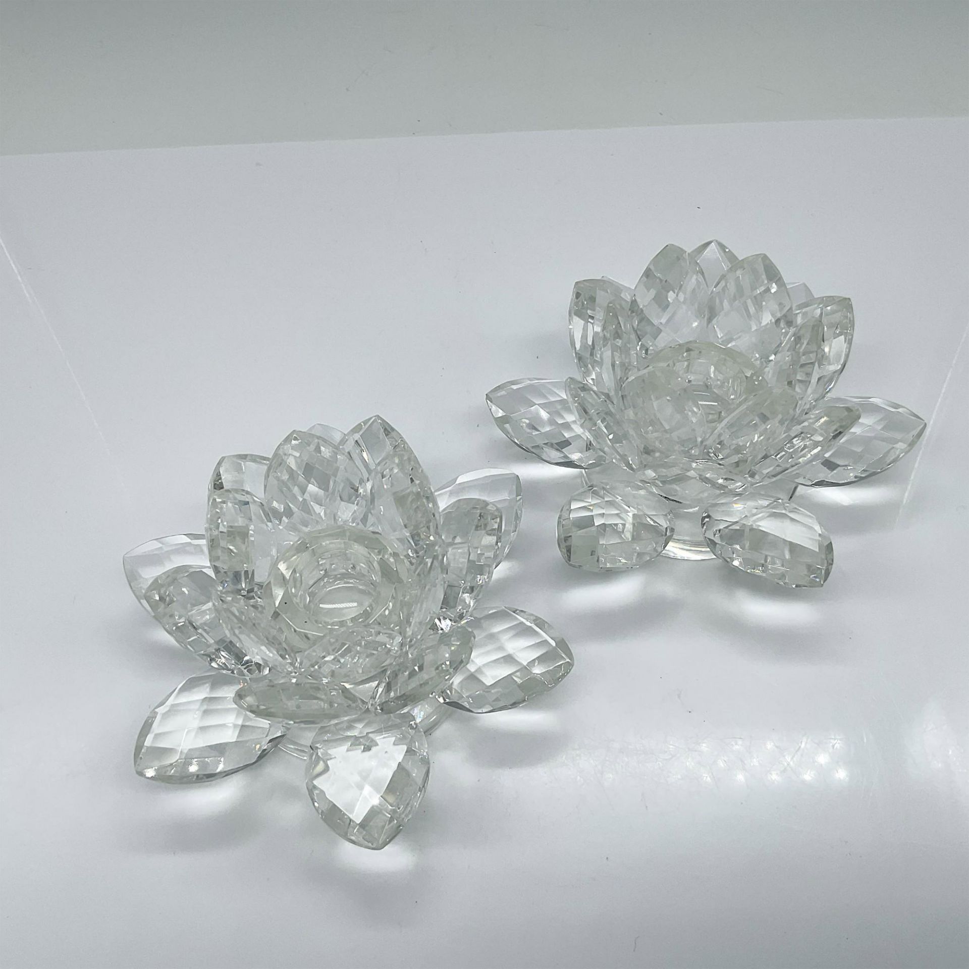 2pc Crystal Lotus Flower Candle Holders - Image 2 of 3