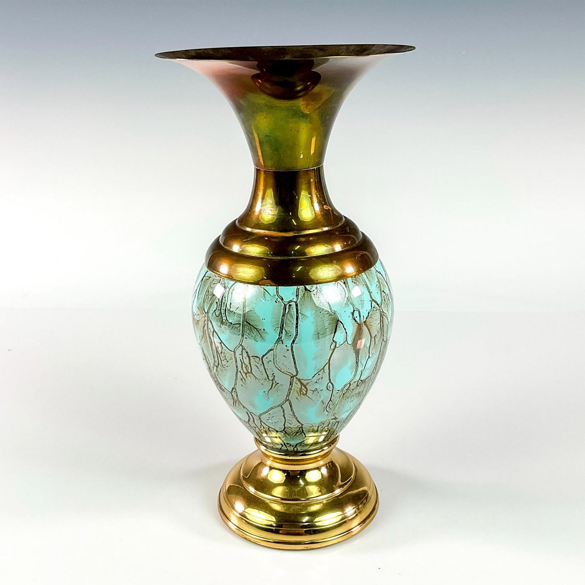 Mid-Century Modern Delft Brass Base Marbled Glaze Vase - Bild 2 aus 3