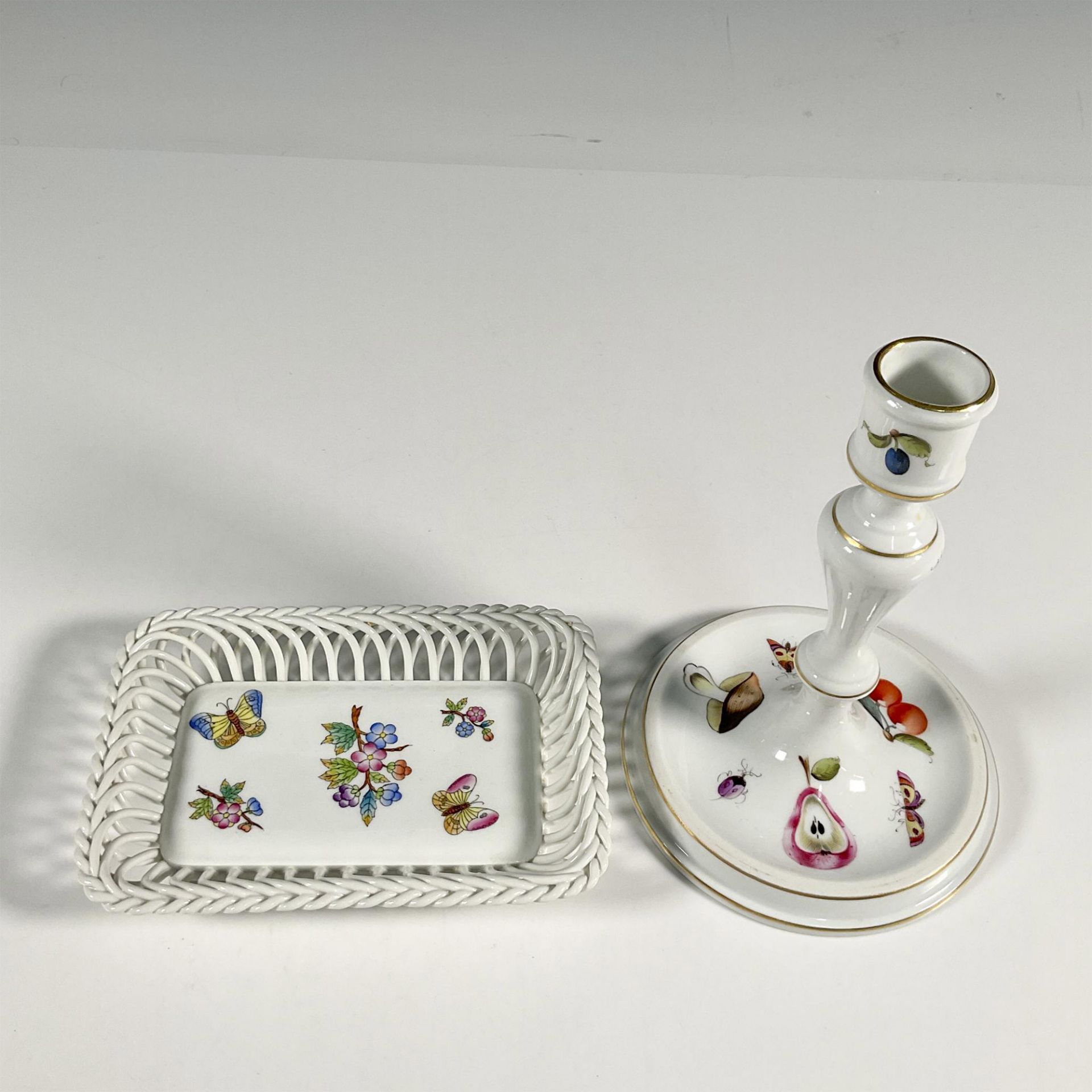2pc Herend Porcelain Tray and Candlestick Holder - Image 2 of 3