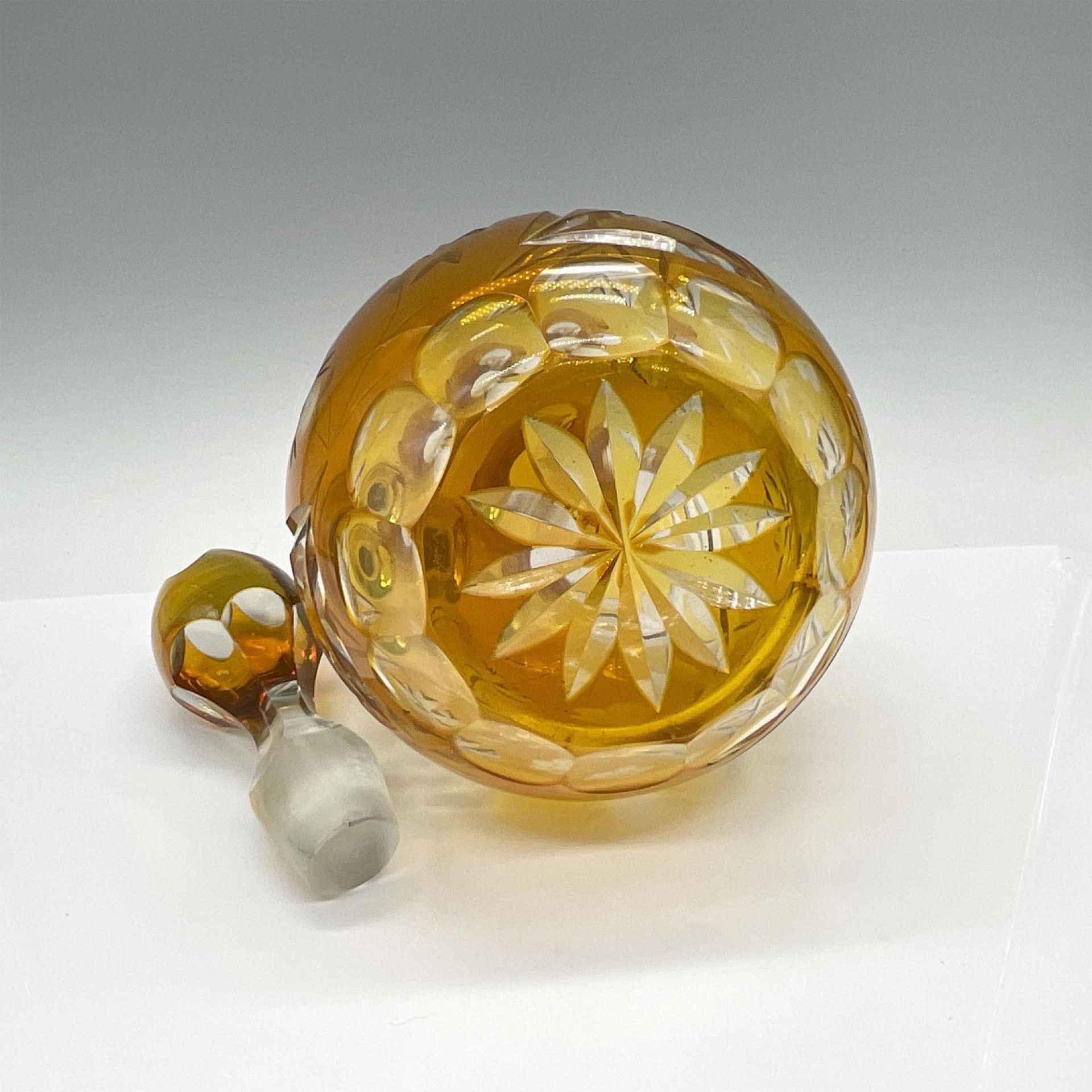 Bohemian Amber Cut to Clear Glass Decanter with Stopper - Image 3 of 3