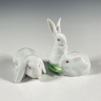 2 Herend Hand Painted Porcelain Bunny Rabbit Figurines