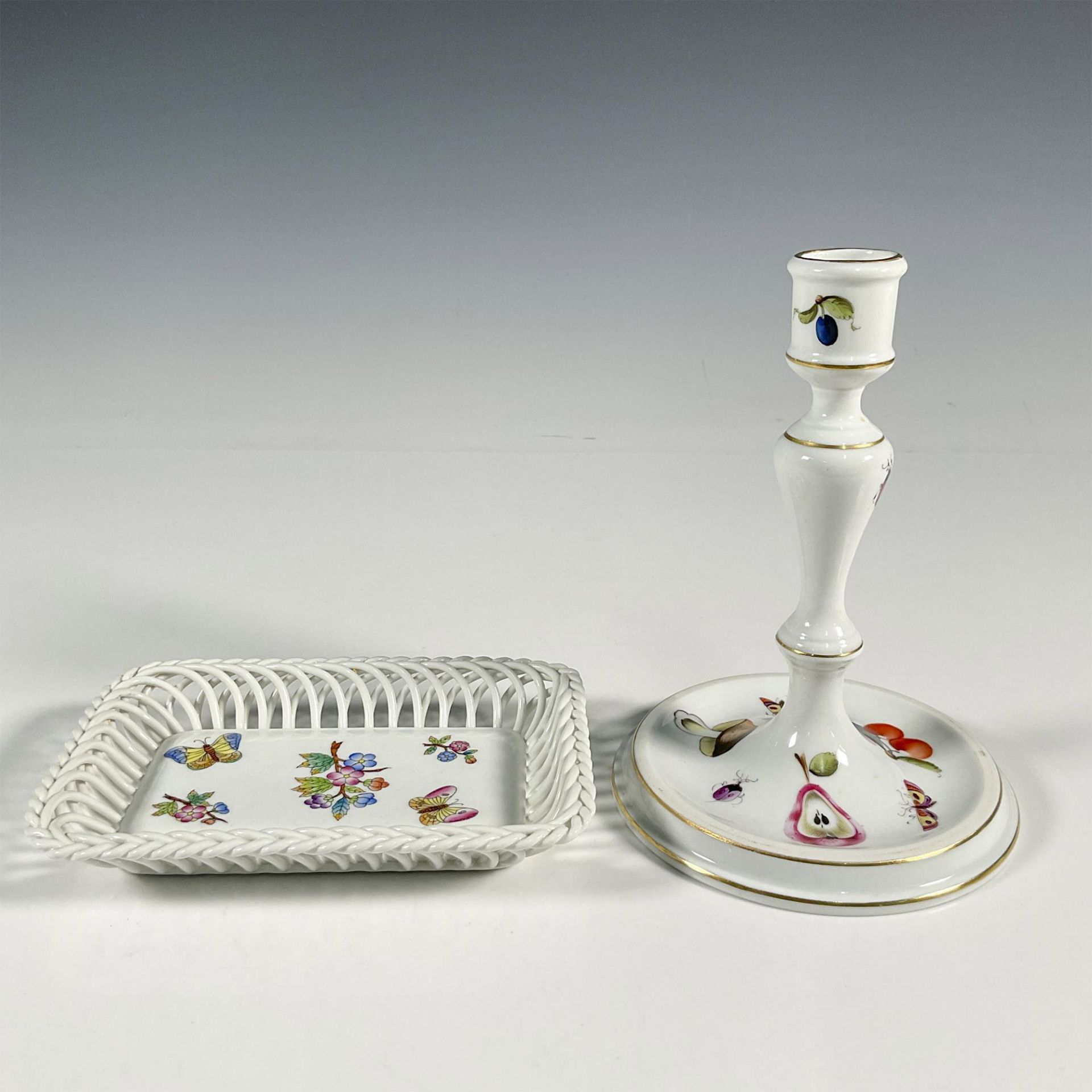 2pc Herend Porcelain Tray and Candlestick Holder
