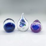 3pc Glass Paperweights, Various Shapes and Colors
