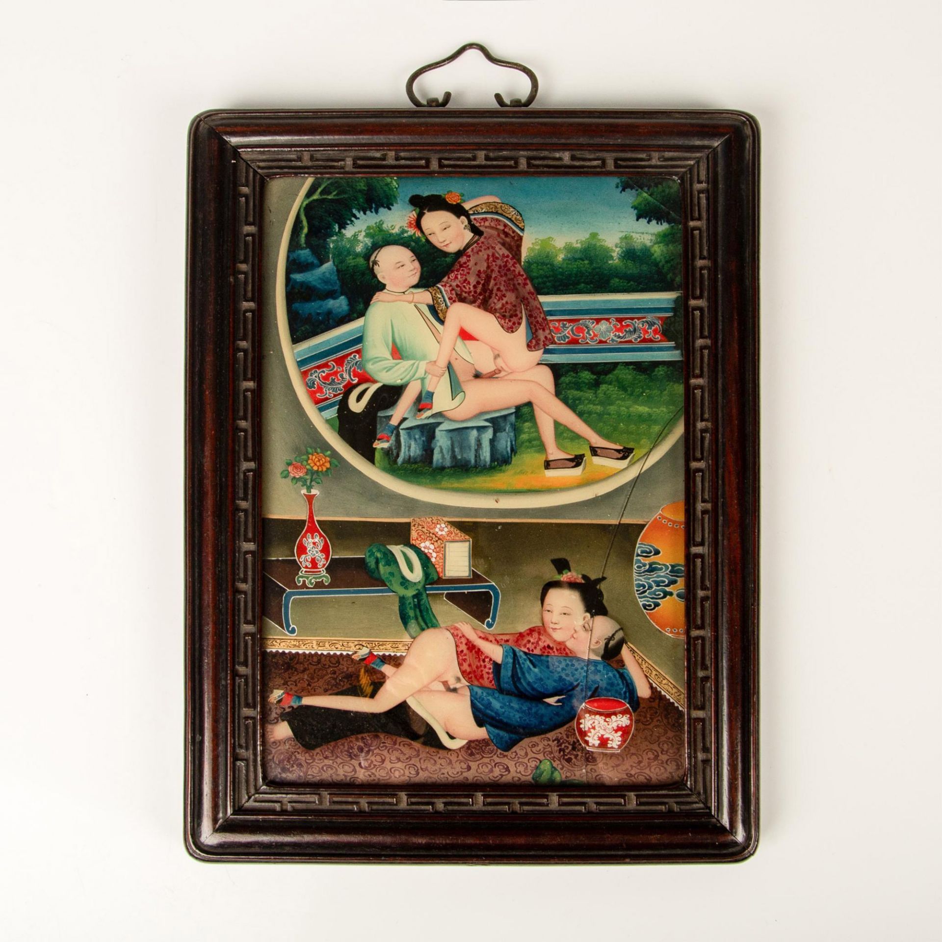 Antique Chinese Erotic Reverse Glass Painting