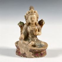 Chinese Carved Polychrome Soapstone Buddha Figure