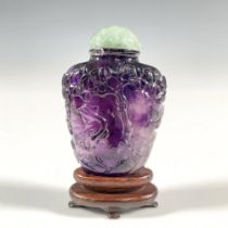 Chinese Amethyst Snuff Bottle with Jadeite Stopper