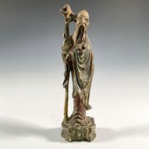 Chinese Carved Wood Polychrome Figure of Lohan