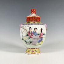 Chinese Famille Rose Porcelain Incense Vase and Lid