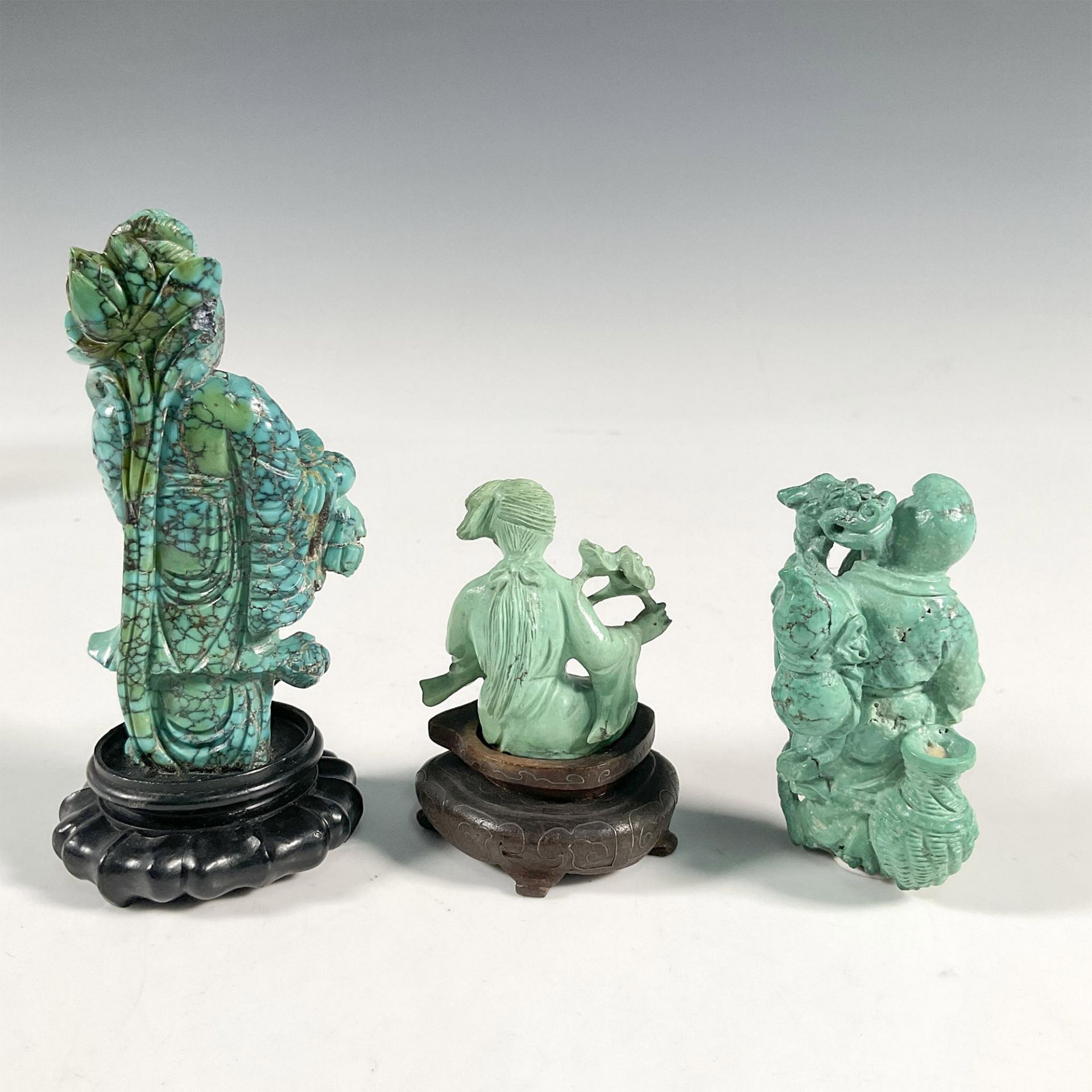 Group of Three Chinese Carved Turquoise Figures - Image 2 of 3