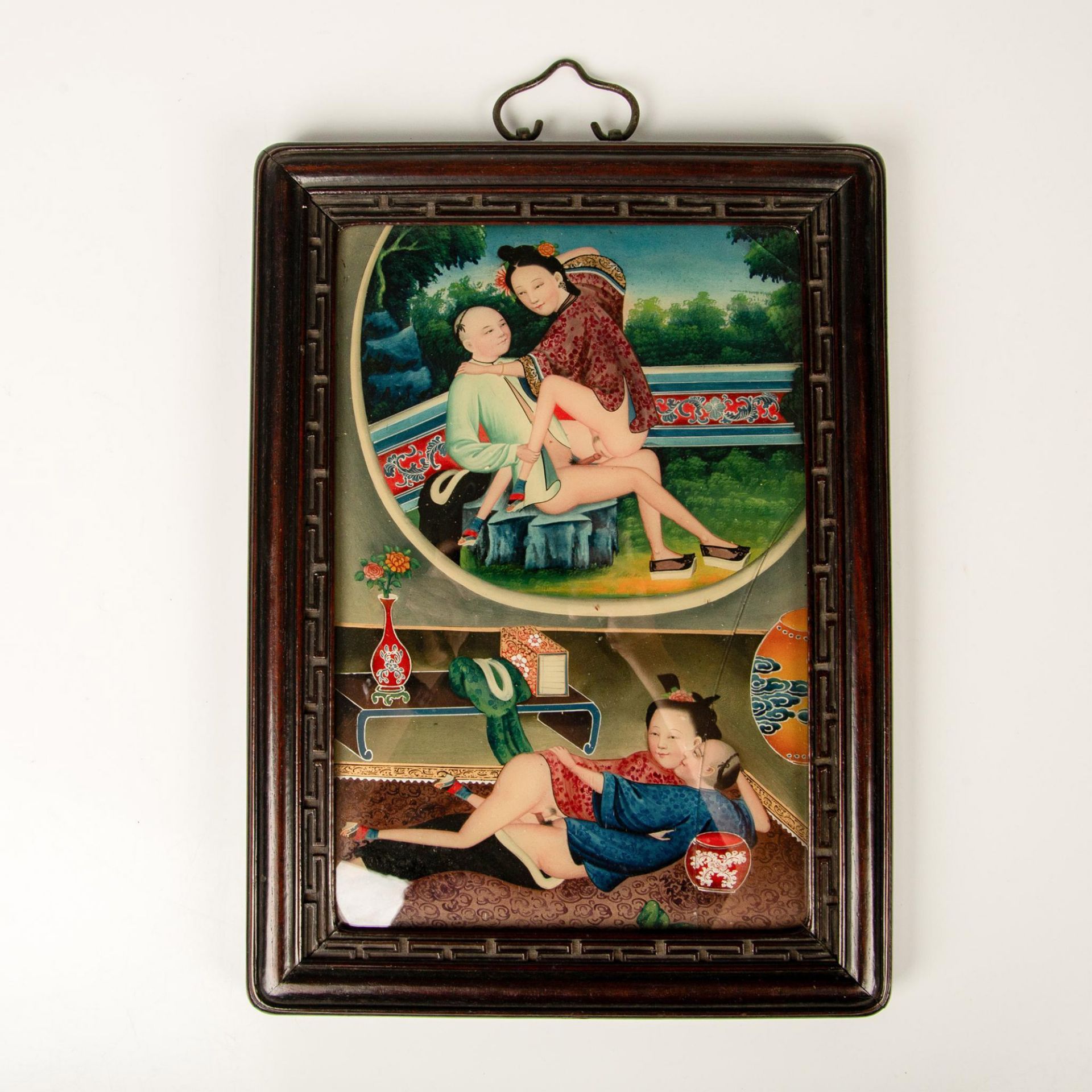 Antique Chinese Erotic Reverse Glass Painting - Image 2 of 4