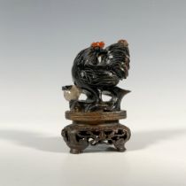 Chinese Agate Stone Carved Rooster Figurine
