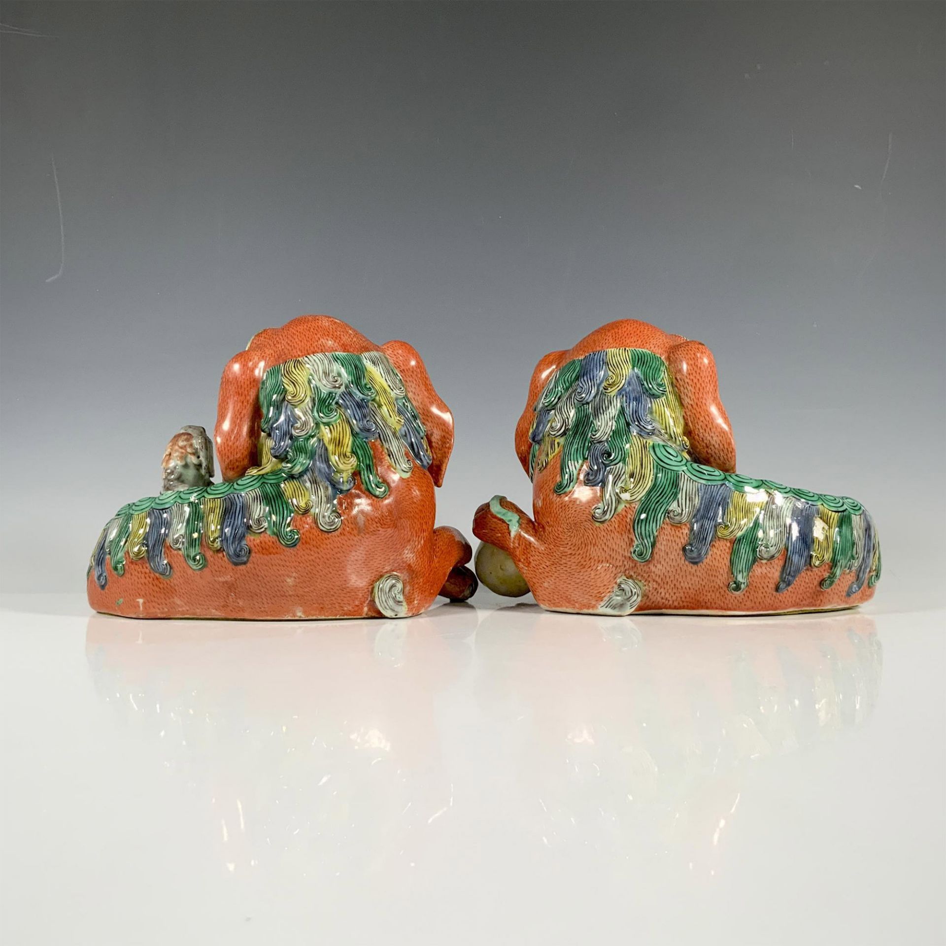 Pair of 19th Century Chinese Ceramic Foo Dog Figurines - Image 2 of 3