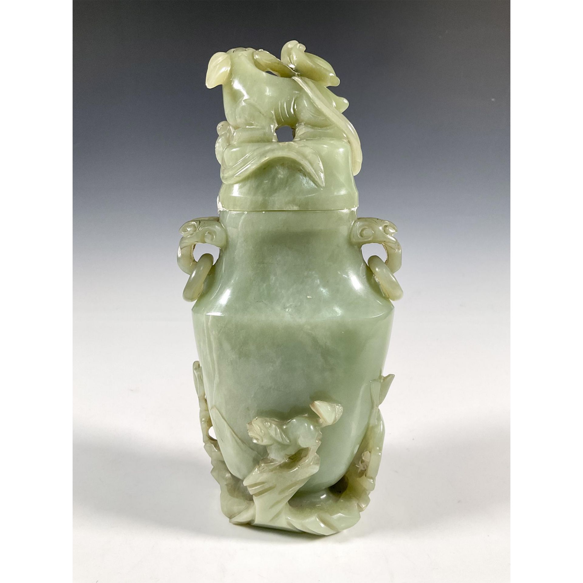 Chinese Carved Green Celadon Jade Vase with Cover - Image 2 of 3