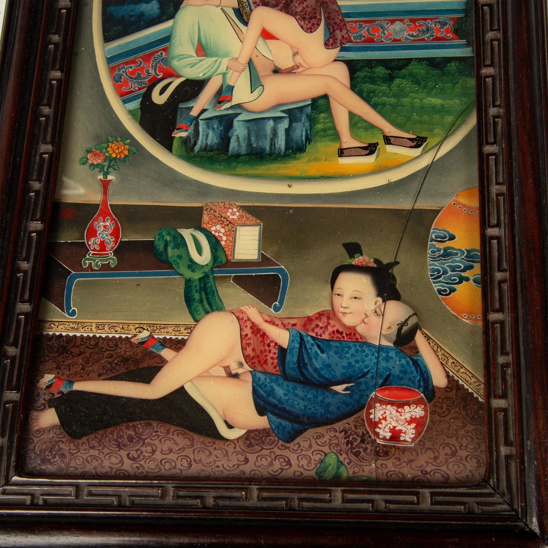 Antique Chinese Erotic Reverse Glass Painting - Image 3 of 4
