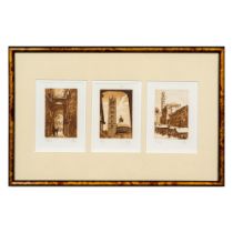 Original Sepia Aquatints on Paper, Italian Vistas, Signed