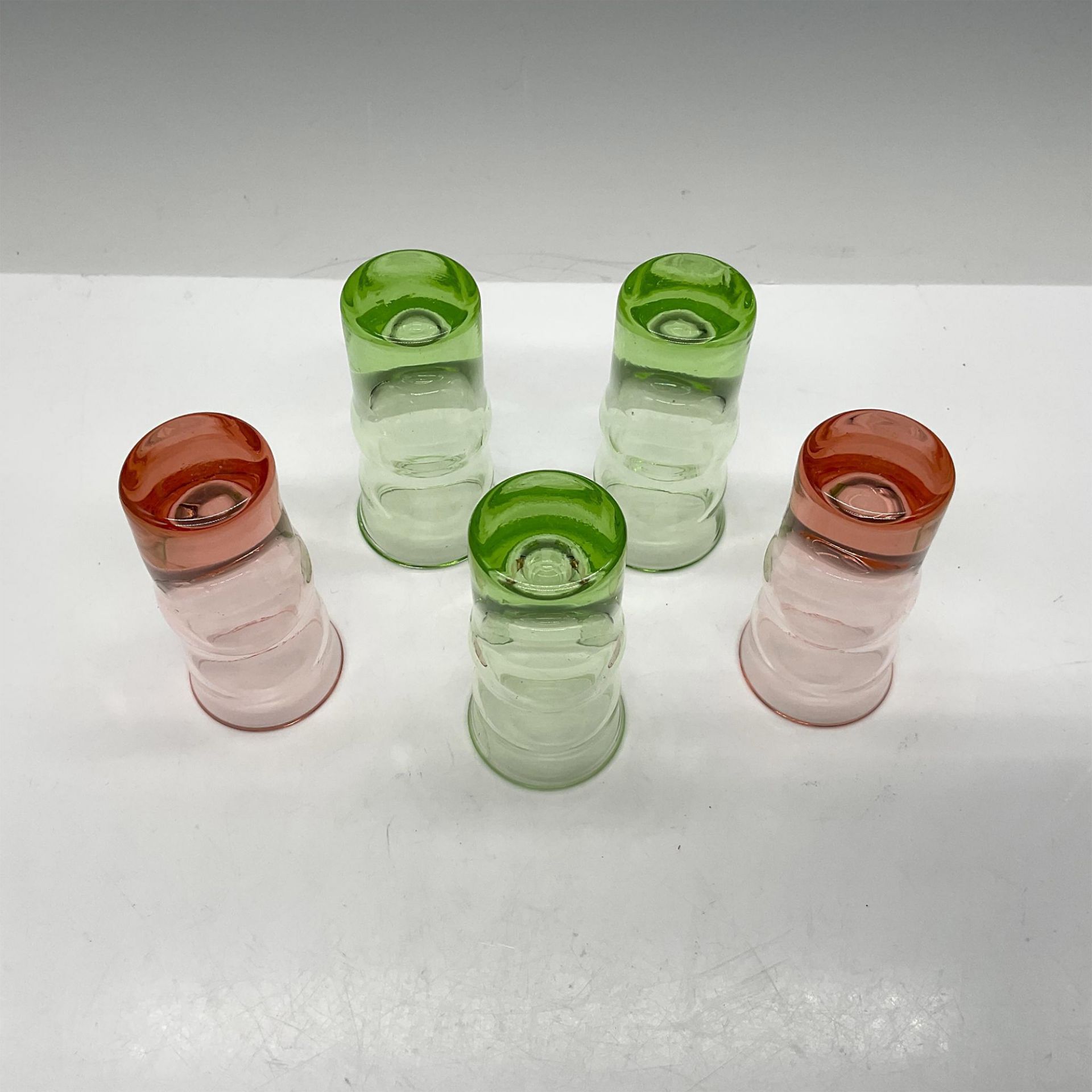5pc Vintage Art Deco Style Colored Shot Glasses - Image 3 of 3