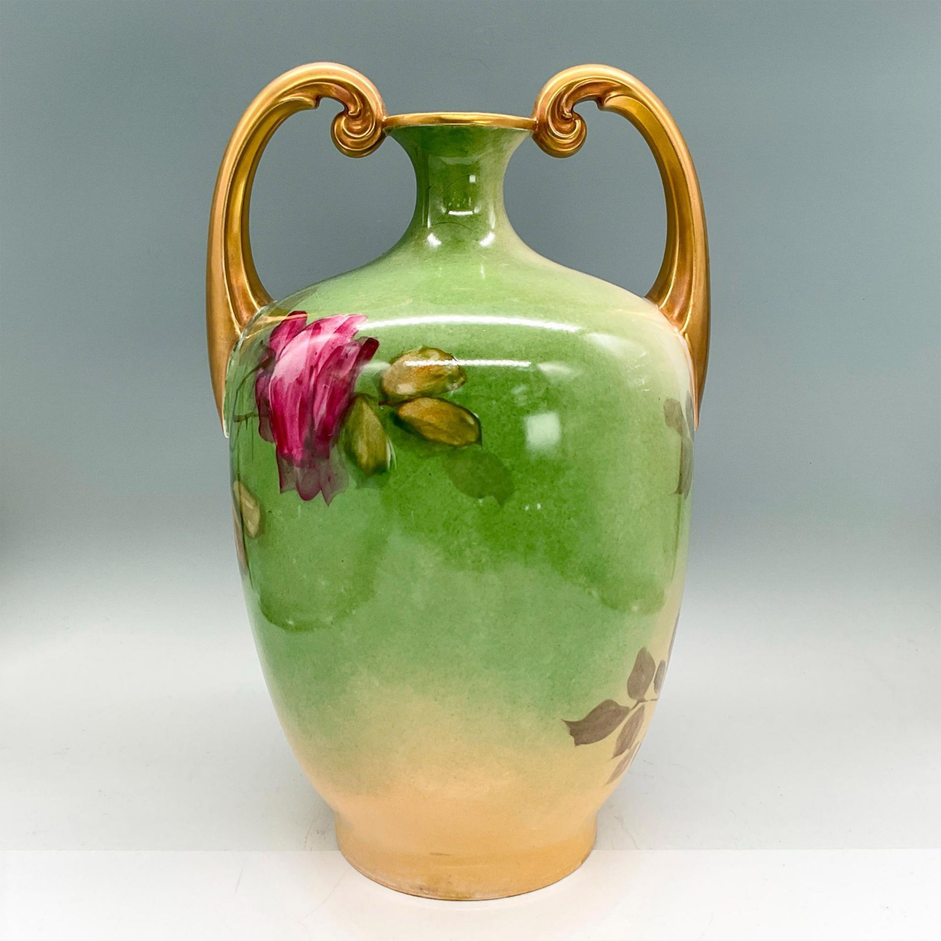 Jean Pouyat Limoges Porcelain Amphora Vase, Roses - Image 2 of 3