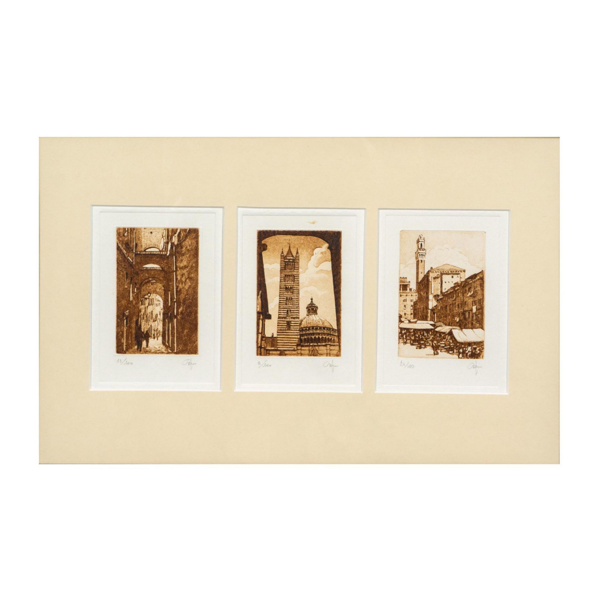 Original Sepia Aquatints on Paper, Italian Vistas, Signed - Bild 2 aus 6