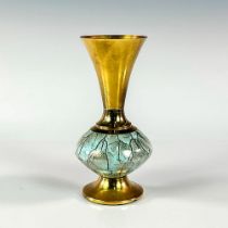 Mid-Century Modern Delft Brass Base Marbled Glaze Vase