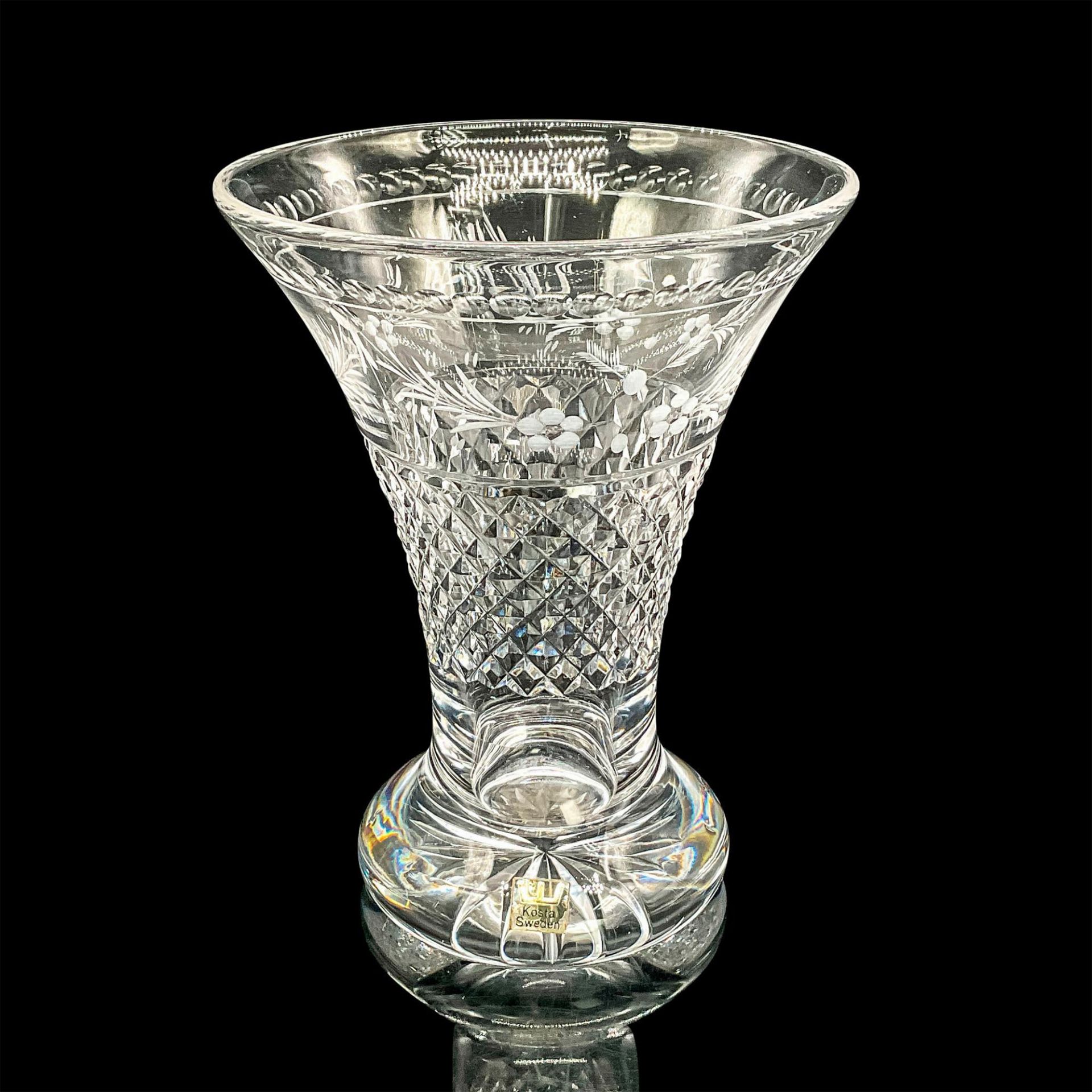 Kosta Crystal Vase, Floral Pattern - Image 2 of 3