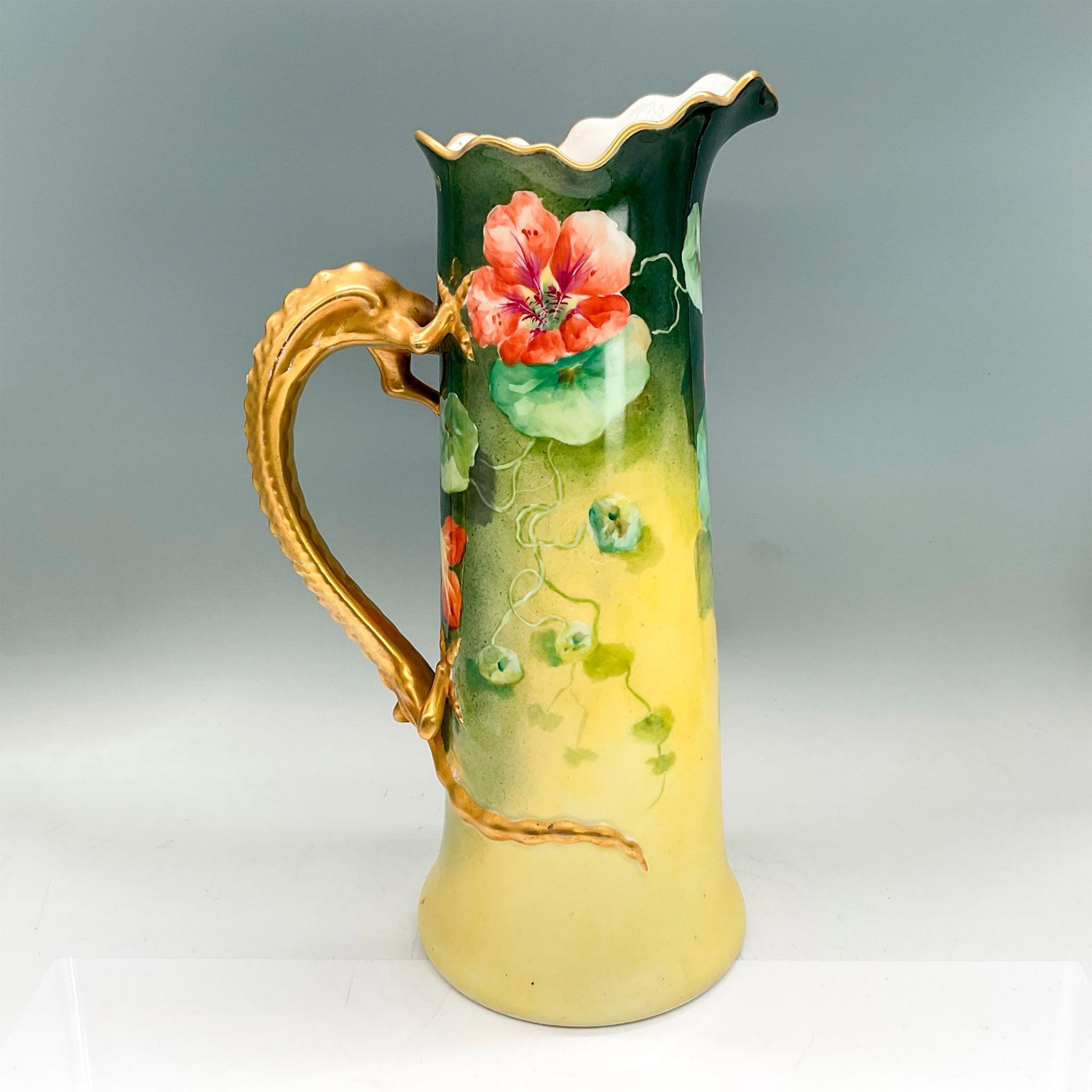 Jean Pouyat Limoges Porcelain Pitcher, Flowers - Image 2 of 3