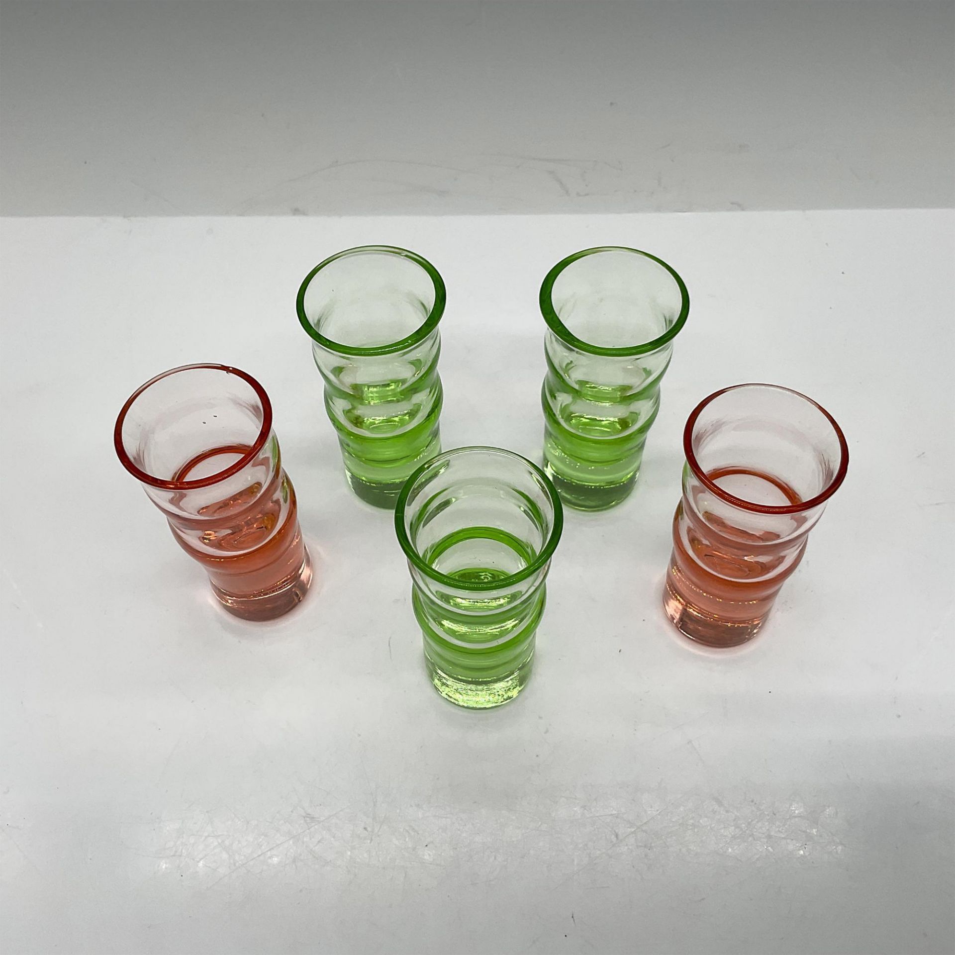 5pc Vintage Art Deco Style Colored Shot Glasses - Image 2 of 3