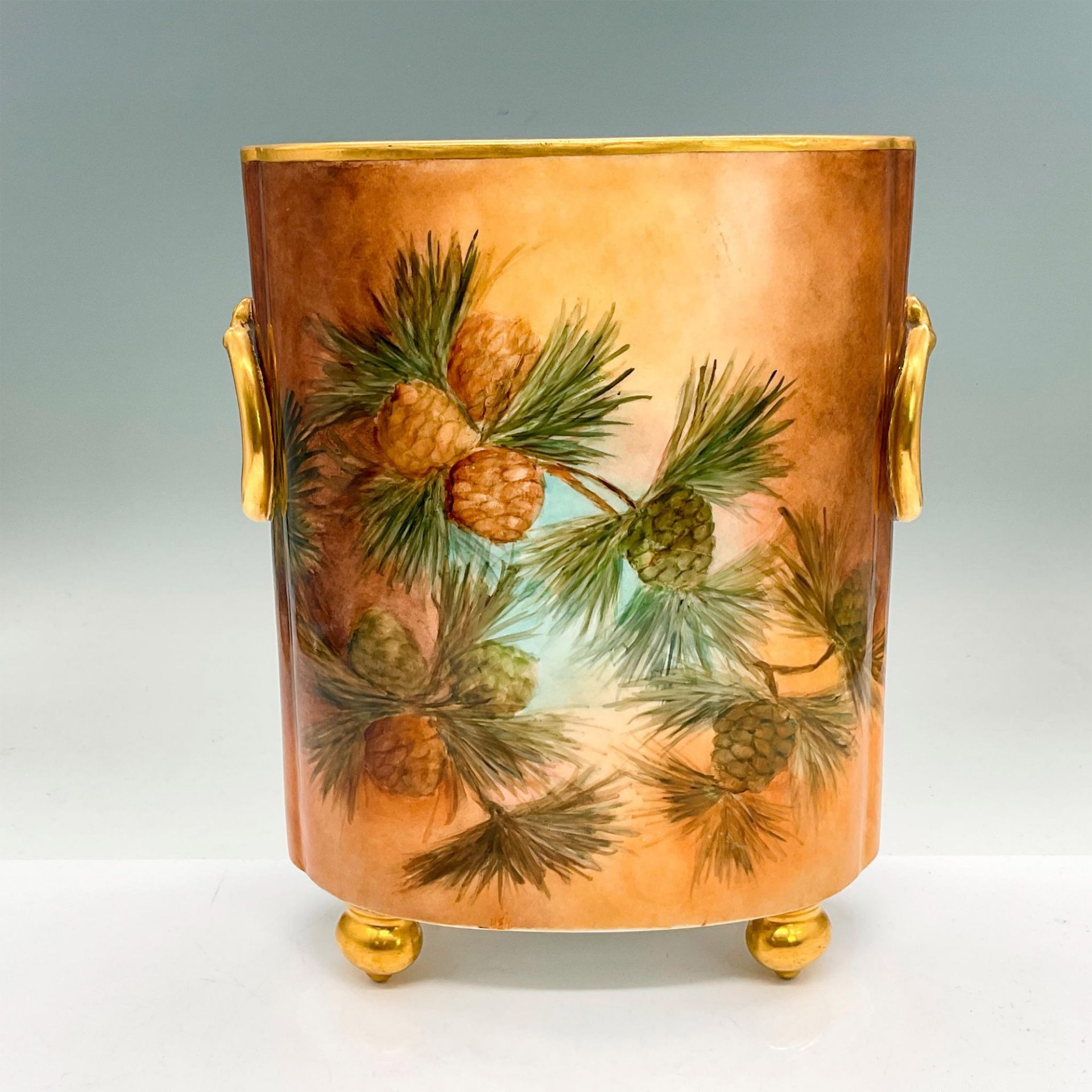 W G & Co Limoges Porcelain Oval Vase, Pinecones - Bild 2 aus 3