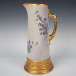 Antique Belleek Willets Porcelain Floral Pitcher, Signed
