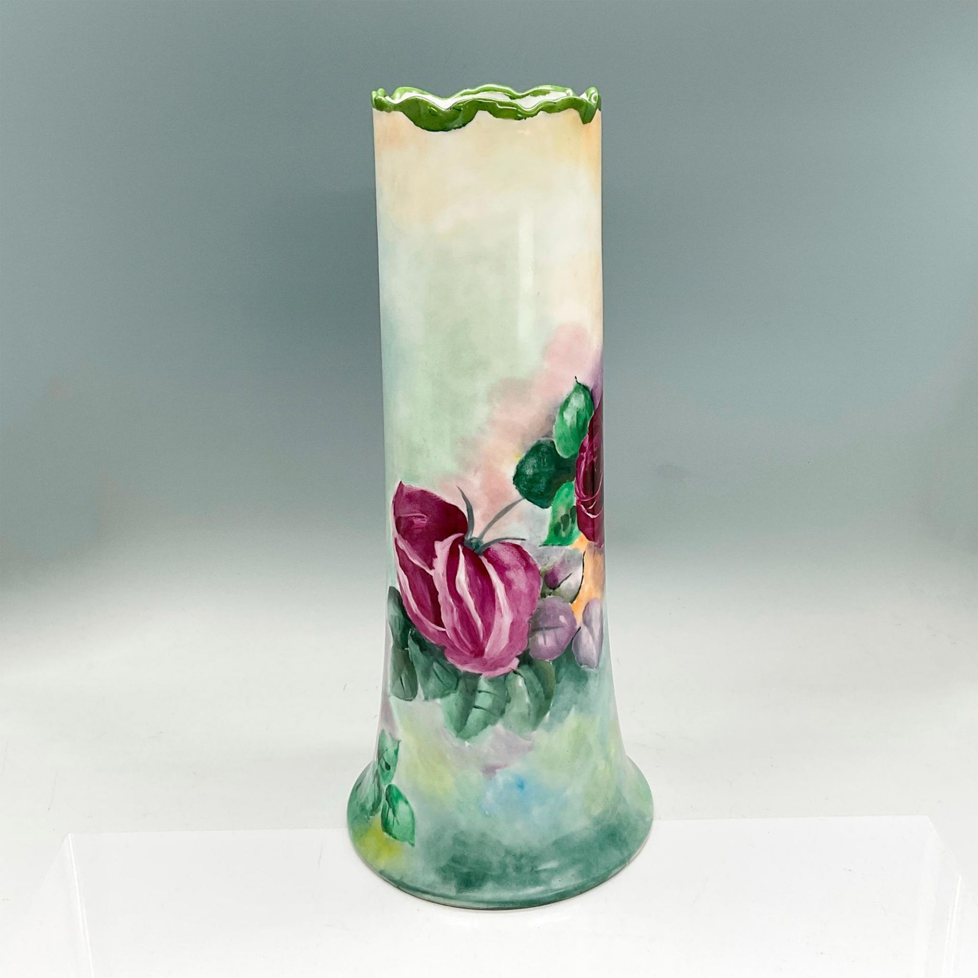 W G & Co Limoges Porcelain Vase, Pink Roses - Image 2 of 3