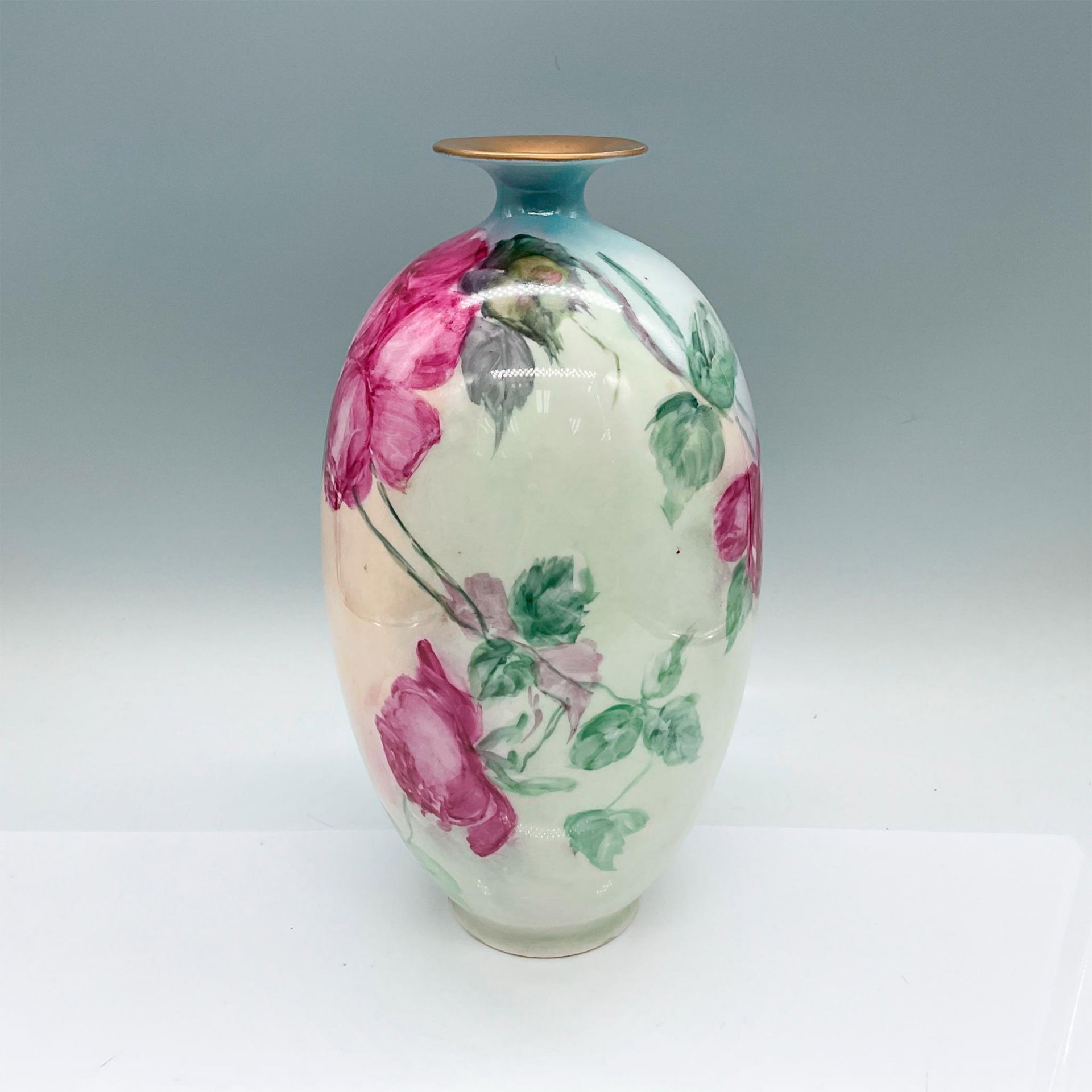 Antique American Belleek Porcelain Floral Vase, Signed - Bild 2 aus 5