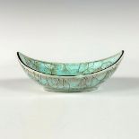 Mid Century Hand Painted Delft Blue Green Oval Candy Dish Bowl