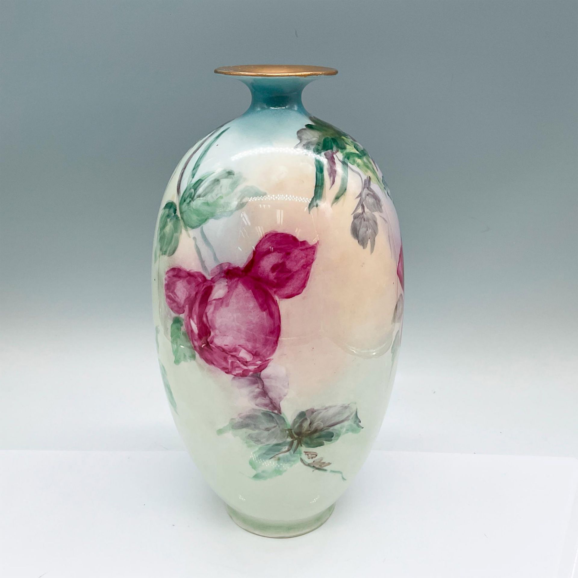 Antique American Belleek Porcelain Floral Vase, Signed - Bild 3 aus 5
