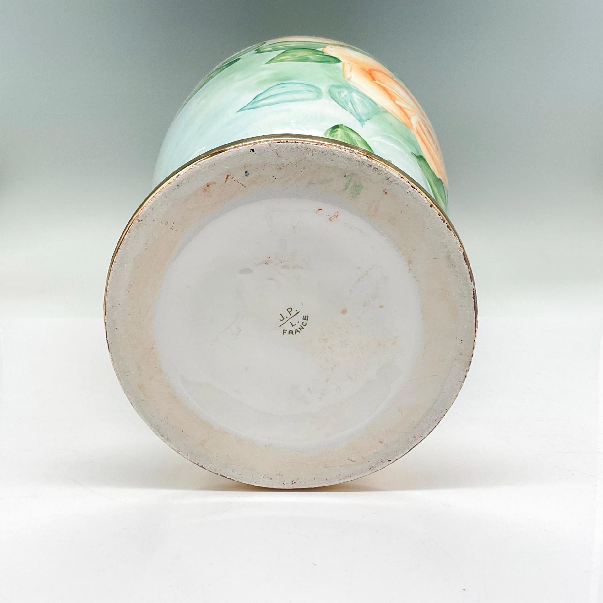 Jean Pouyat Limoges Porcelain Amphora Vase, Peach Roses - Bild 3 aus 3
