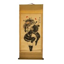 Japanese Painted Wall Hanging of a Samurai