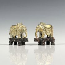 Pair of Asian Gilded Bronze Elephant Figurines with Stands