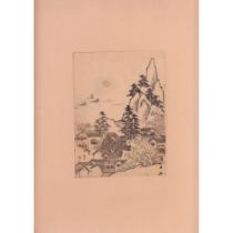 Japanese Woodblock Print on Paper of a Landscape