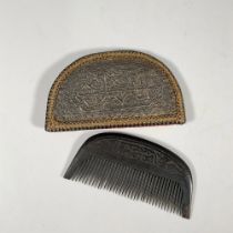 Persian or islamic Hand Carved Comb In Stitched Foil Sheath