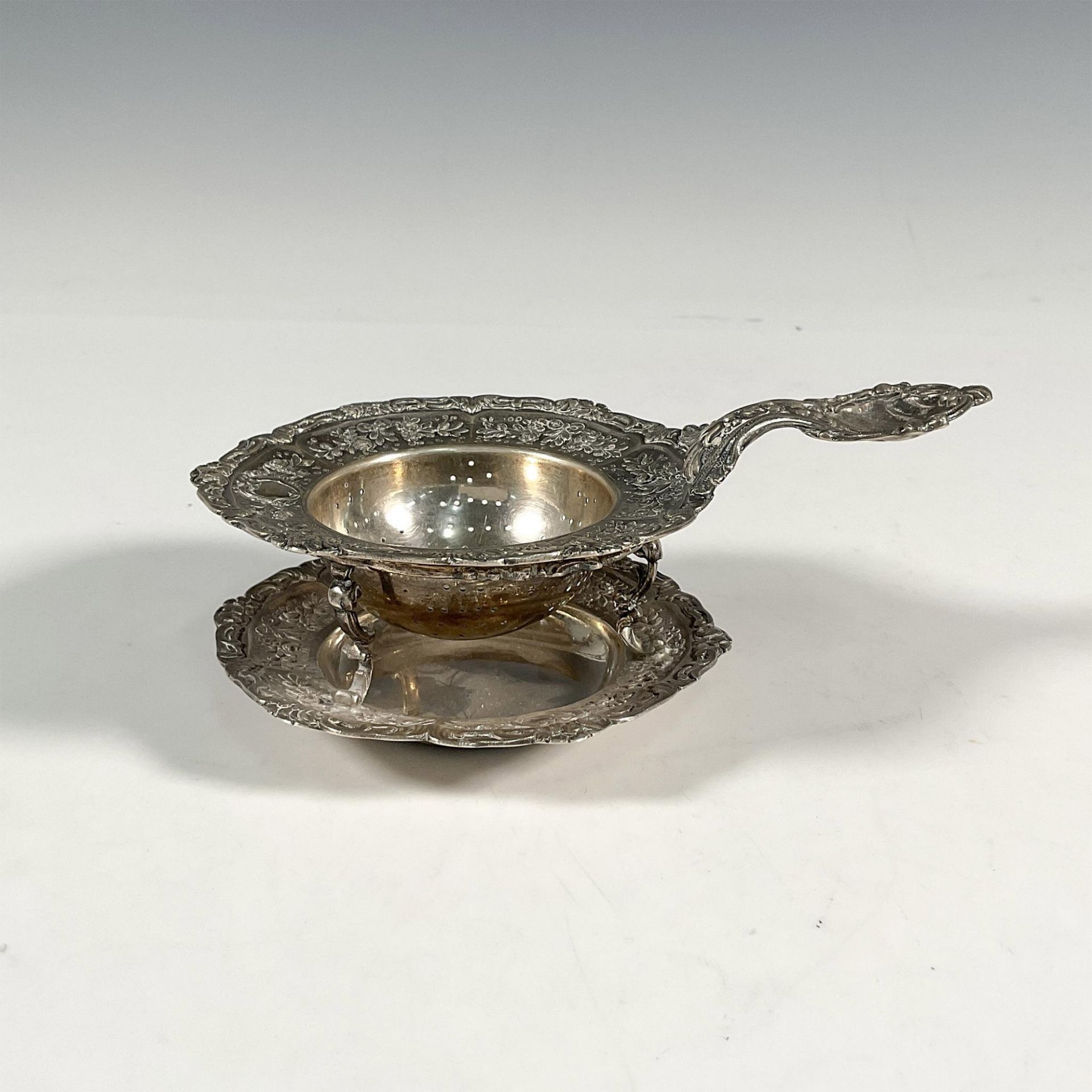 Antique German Silver Tea Strainer with Drip Tray - Image 2 of 3