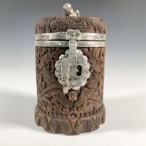 South American Colonial Silver and Coconut Tobacco pot