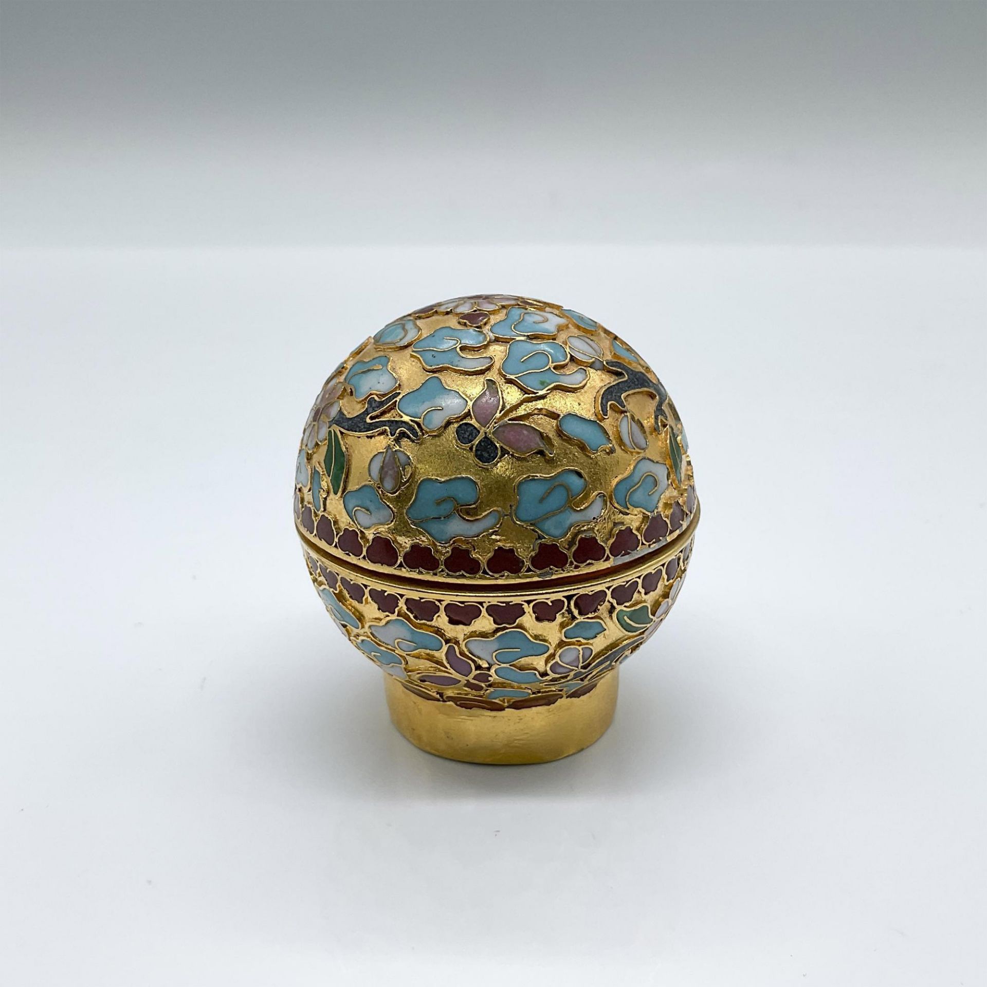 Chinese Floral Cloisonne Spherical Box - Image 2 of 4