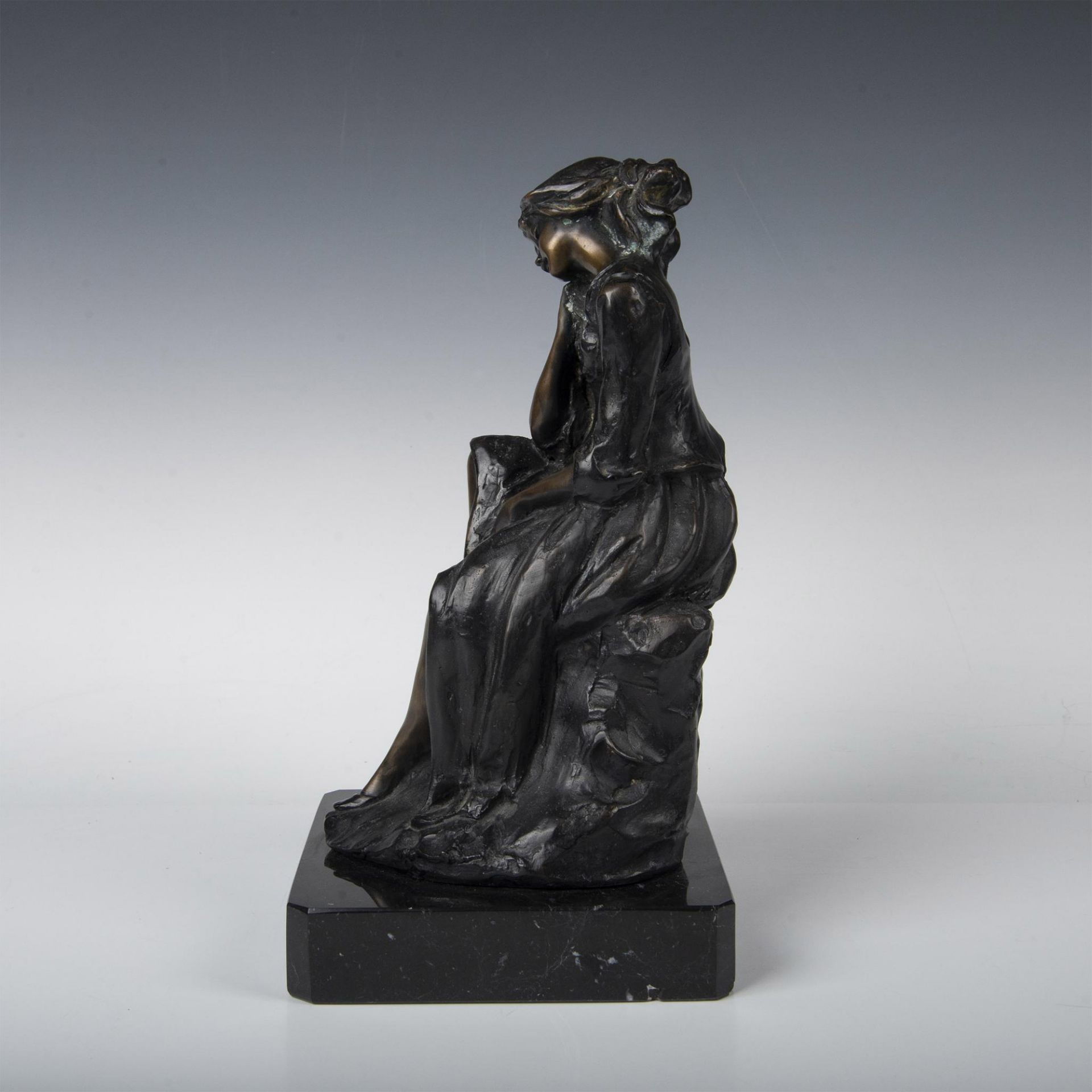 Nico Venzo, Original Bronze Sculpture, Seated Girl, Signed - Image 4 of 7